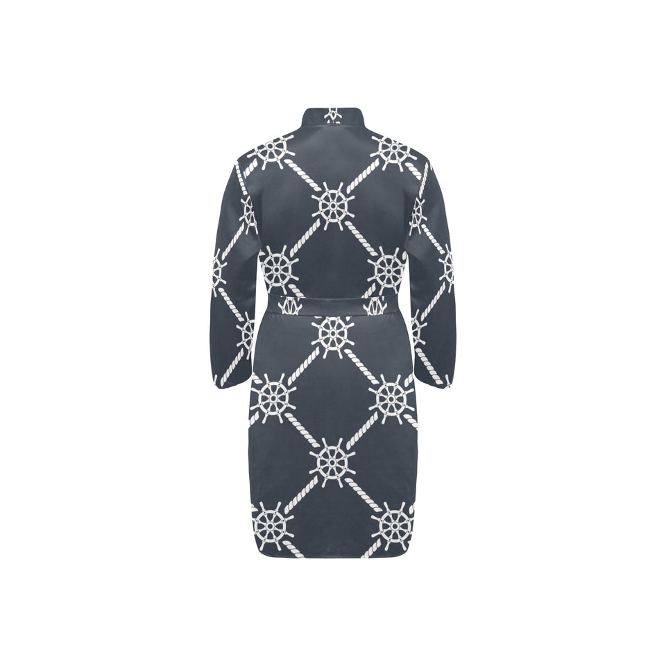 nautical steering wheel rope pattern Men's Long Sleeve Belted Night Robe