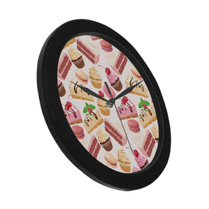 Cake cupcake sweets pattern Elegant Black Wall Clock