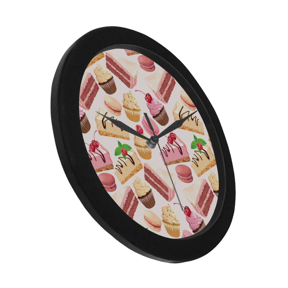 Cake cupcake sweets pattern Elegant Black Wall Clock