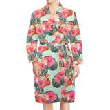 Beautiful flamingo tropical palm leaves hibiscus p Men's Long Sleeve Belted Night Robe