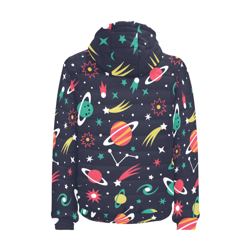colorful space pattern planet star Men's Padded Hooded Jacket