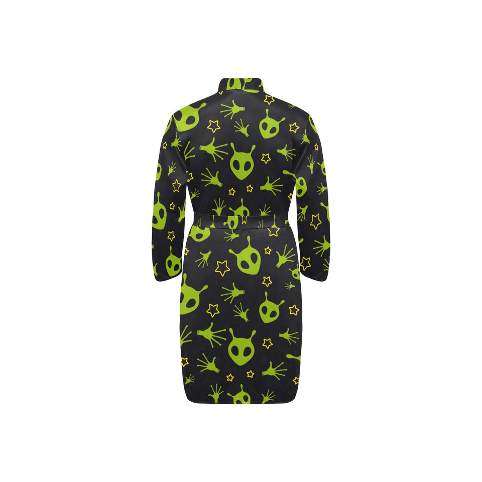 Alien Pattern Print Design 02 Men's Long Sleeve Belted Night Robe