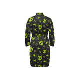 Alien Pattern Print Design 02 Men's Long Sleeve Belted Night Robe