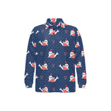 Cute sea lion seal christmas hat candy cane heart Men's Long Sleeve Polo Shirt