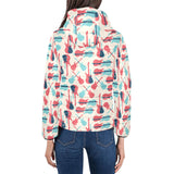 Red Blue guitar pattern Women's Padded Hooded Jacket
