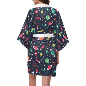 colorful space pattern planet star Women's Short Kimono Robe