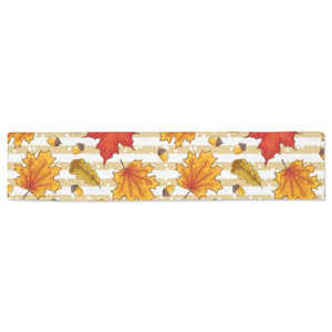 Maple leaf oak leaf acorns beige striped backgroun Table Runner