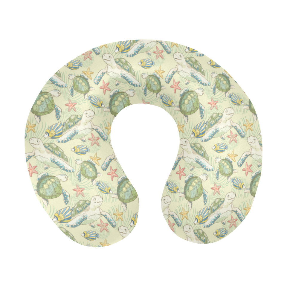 Hand drawn sea turtle fish pattern U-Shaped Travel Neck Pillow