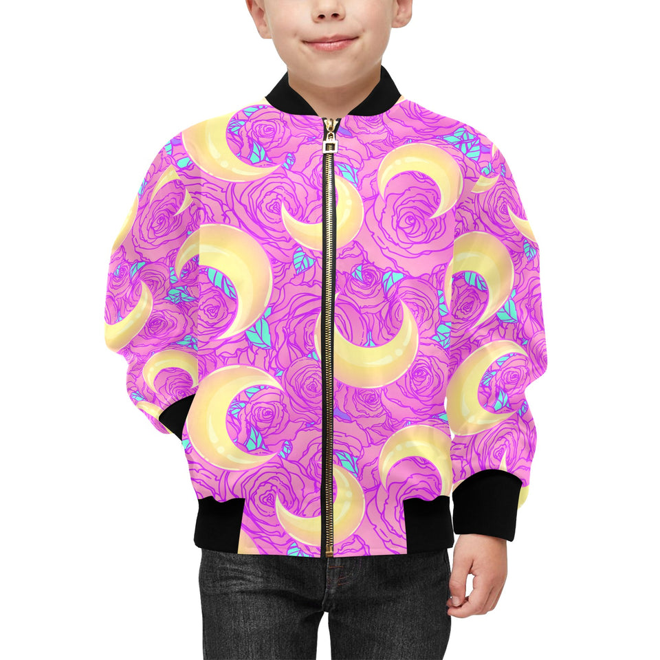 Moon pink rose background Kids' Boys' Girls' Bomber Jacket