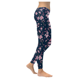 Pink sakura cherry blossom blue background Women's Legging Fulfilled In US