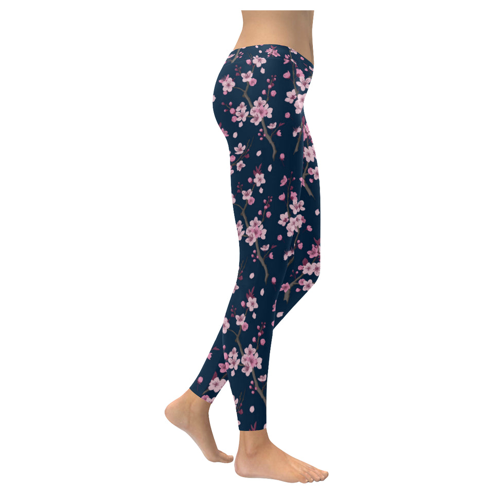 Pink sakura cherry blossom blue background Women's Legging Fulfilled In US