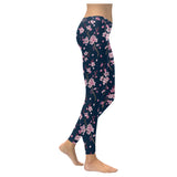 Pink sakura cherry blossom blue background Women's Legging Fulfilled In US