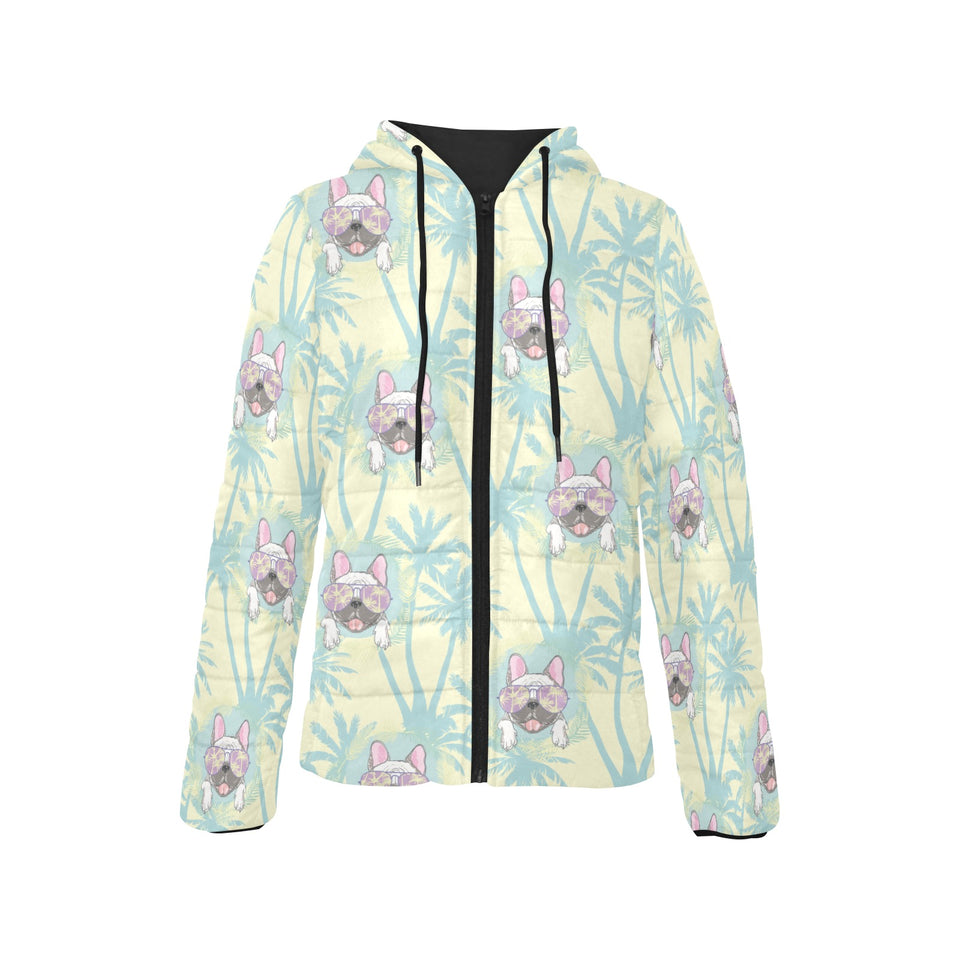 French bulldog hawaii blackground Women's Padded Hooded Jacket