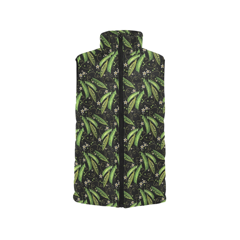 Green Peas Pattern Print Design 02 Women's Padded Vest