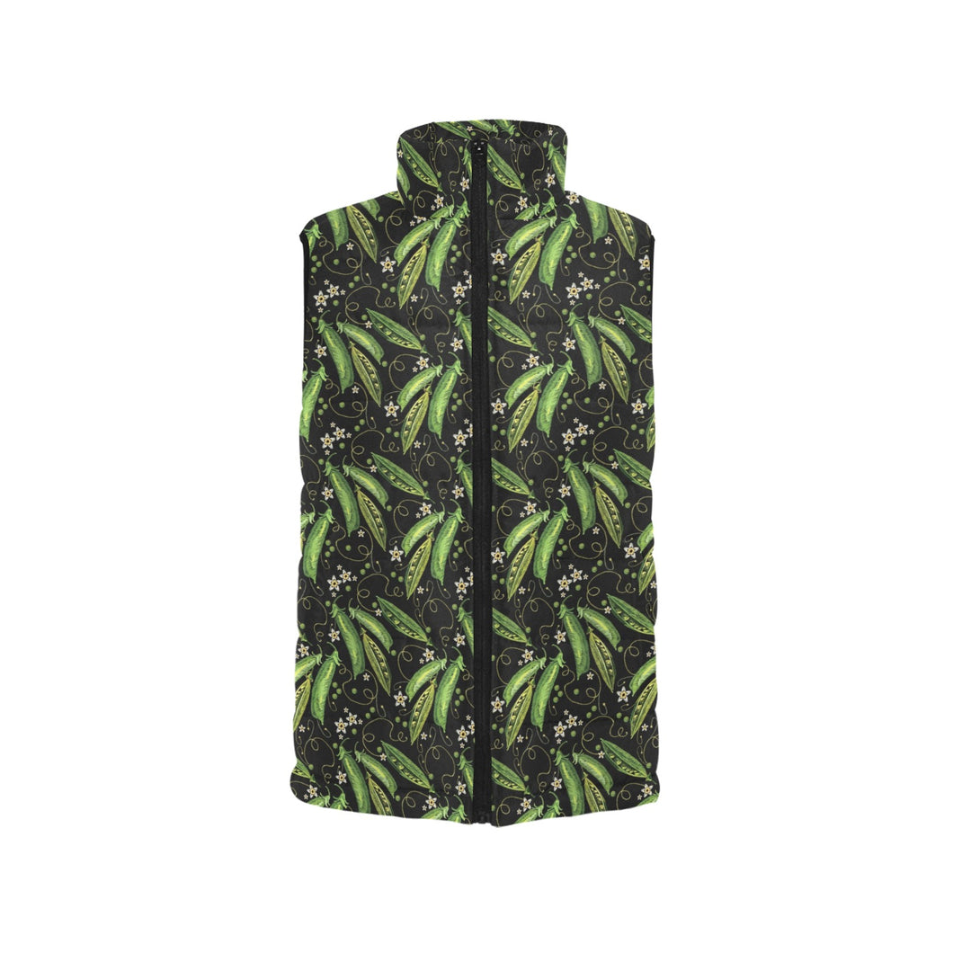 Green Peas Pattern Print Design 02 Women's Padded Vest