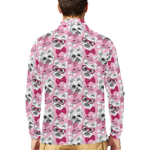 Yorkshire Terrier Pattern Print Design 03 Men's Long Sleeve Polo Shirt