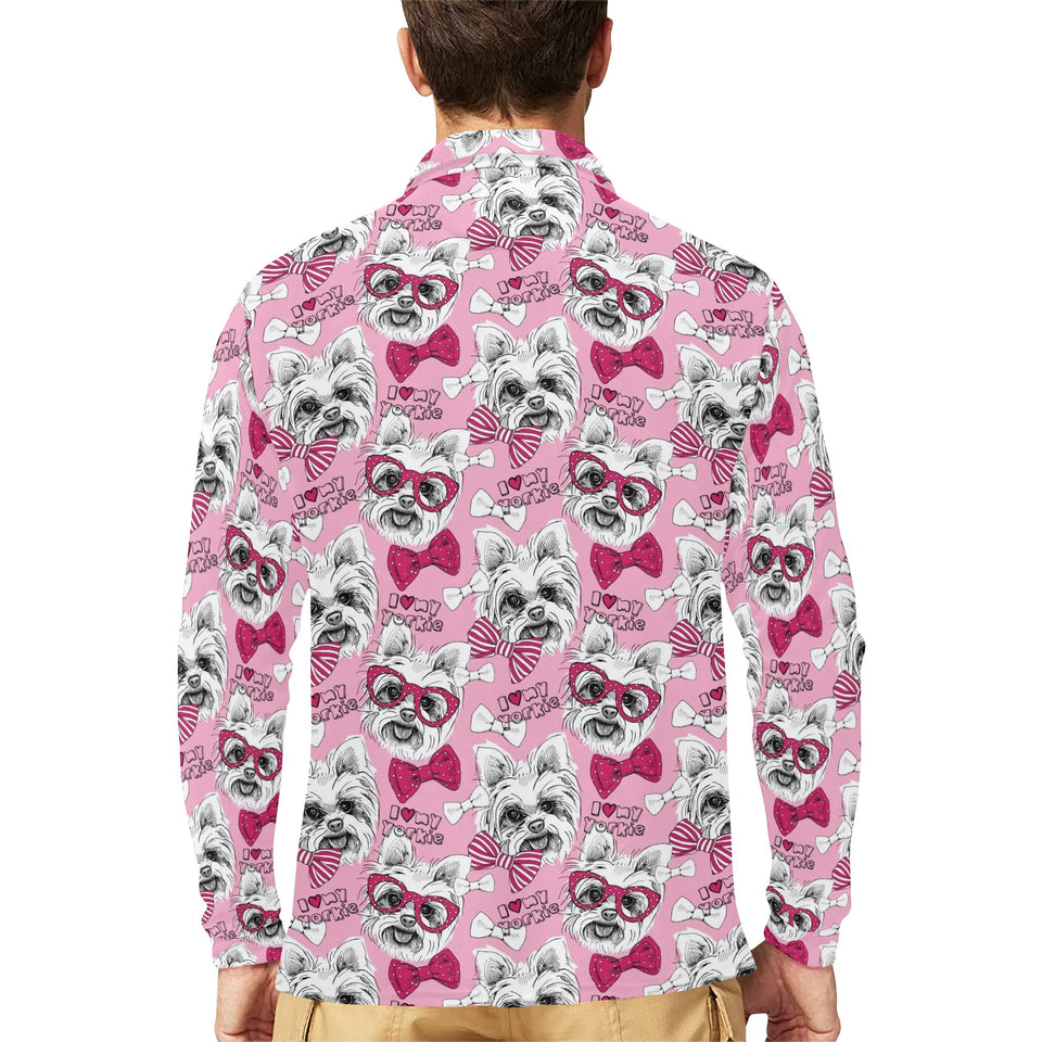 Yorkshire Terrier Pattern Print Design 03 Men's Long Sleeve Polo Shirt