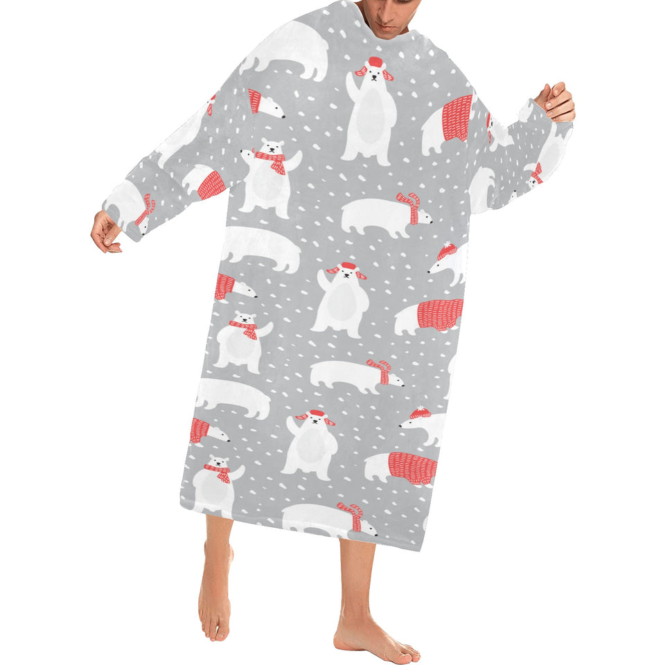 Cute polar bear christmas snow pattern Blanket Robe with Sleeves