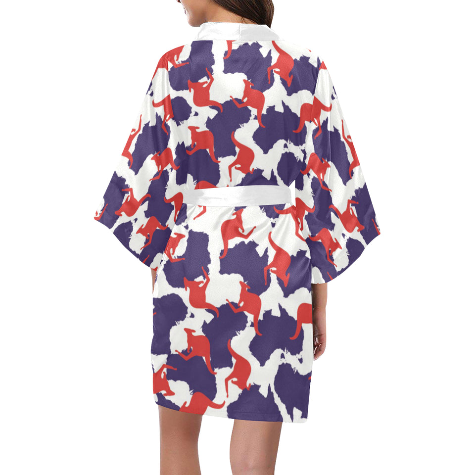 Kangaroo Australian pattern Women's Short Kimono Robe