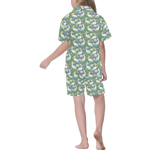 Pelican Pattern Print Design 04 Kids' Boys' Girls' V-Neck Short Pajama Set