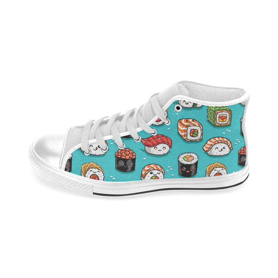 Cute sushi pattern Men's High Top Canvas Shoes White