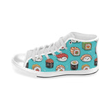 Cute sushi pattern Men's High Top Canvas Shoes White