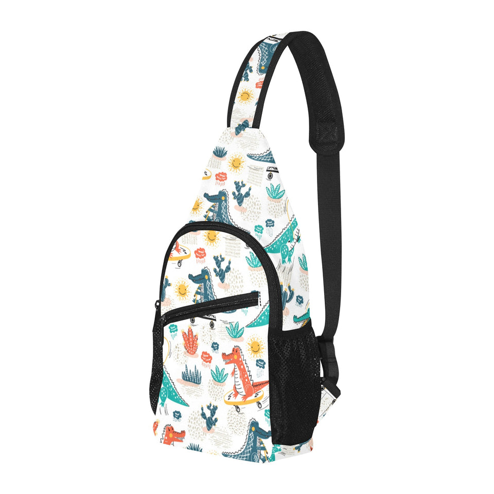 Cute Crocodile Pattern All Over Print Chest Bag