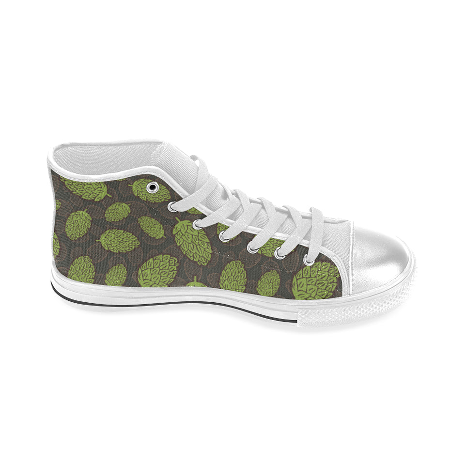 Hop pattern black background Women's High Top Canvas Shoes White