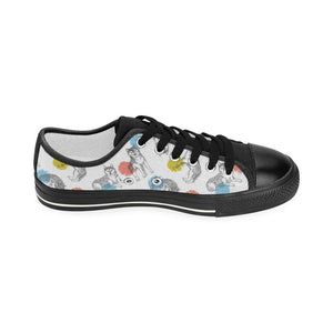 Siberian husky and colorful circle pattern Kids' Boys' Girls' Low Top Canvas Shoes Black