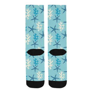 Blue starfish coral reef pattern Crew Socks