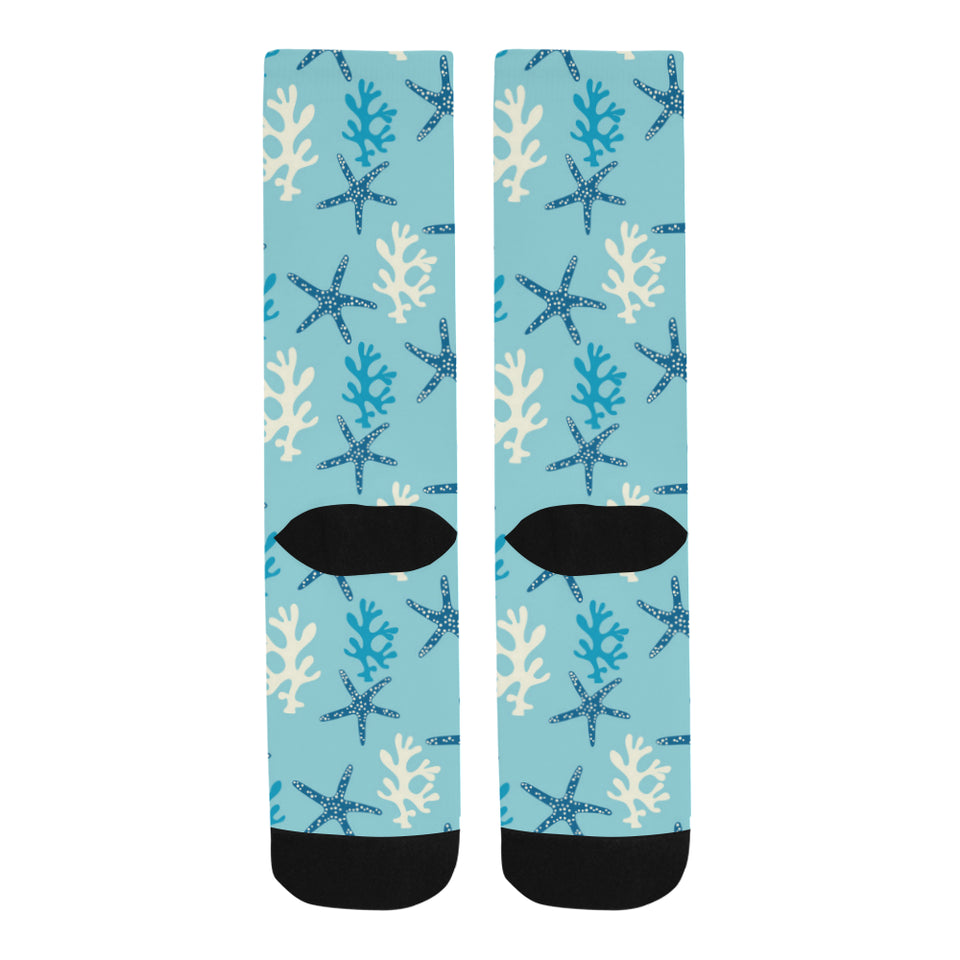 Blue starfish coral reef pattern Crew Socks