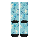 Blue starfish coral reef pattern Crew Socks