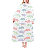 Hippopotamus Pattern Print Design 03 Blanket Robe with Sleeves