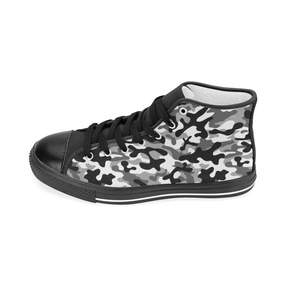 Black white camouflage pattern Women's High Top Canvas Canvas Shoes Black