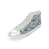Colorful mushroom design pattern Men's High Top Canvas Shoes White