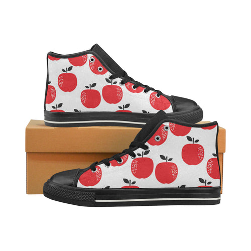 red apples white background Women's High Top Canvas Shoes Black