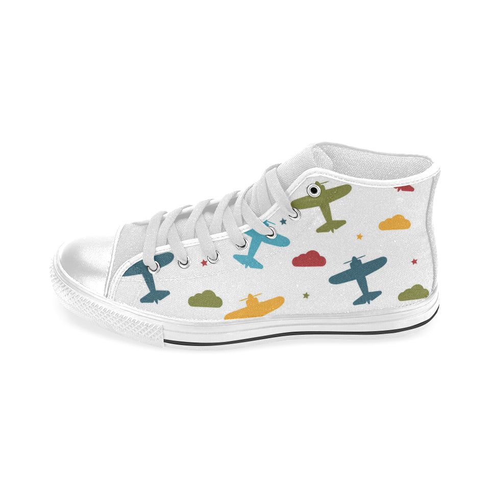 Airplane star cloud colorful Men's High Top Canvas Shoes White