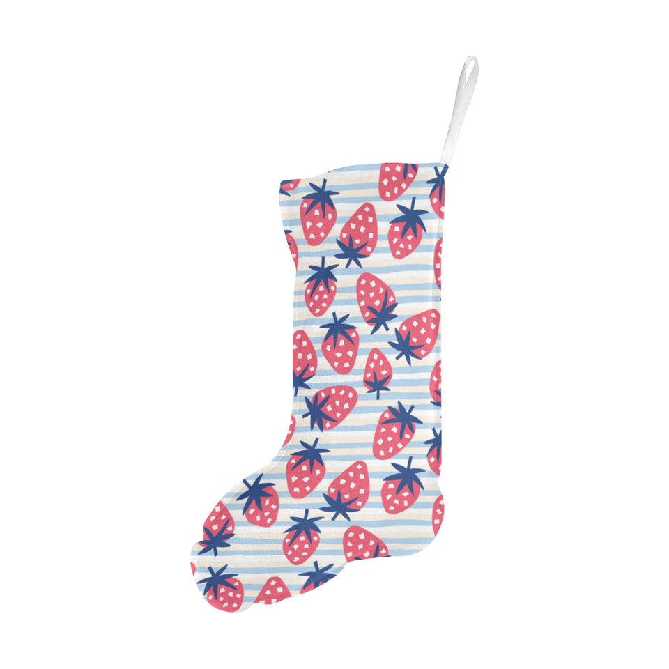 Strawberry pattern blue lines background Christmas Stocking