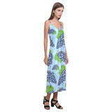 Watercolor grape pattern V-Neck Open Fork Long Dress