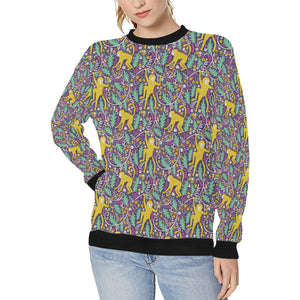 Cute yellow monkey leaves pattern Women's Crew Neck Sweatshirt