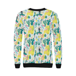 Cute parrot toucan flamingo cactus exotic leaves p Women's Crew Neck Sweatshirt