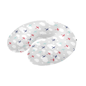Airplane cloud grey background U-Shaped Travel Neck Pillow