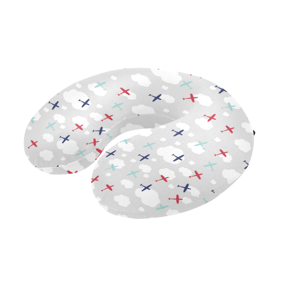 Airplane cloud grey background U-Shaped Travel Neck Pillow