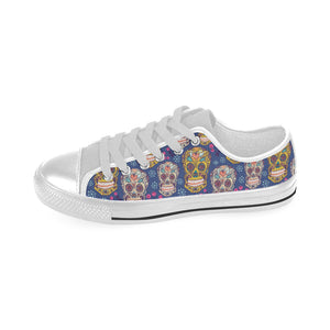 Sugar skull flower pattern Men's Low Top Shoes White