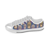 Sugar skull flower pattern Men's Low Top Shoes White
