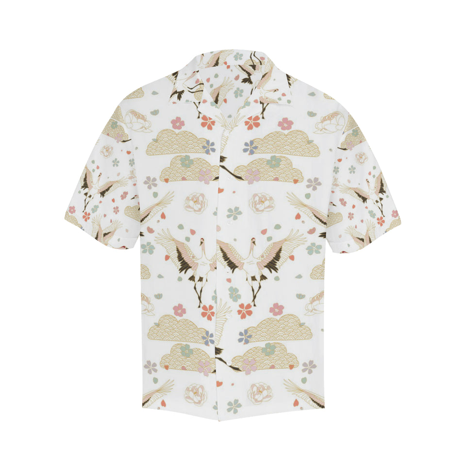 Beautiful Japanese cranes pattern Men's All Over Print Hawaiian Shirt