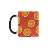 Oranges pattern red background Morphing Mug Heat Changing Mug