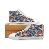 Blue red dragon cloud pattern Men's High Top Canvas Shoes White