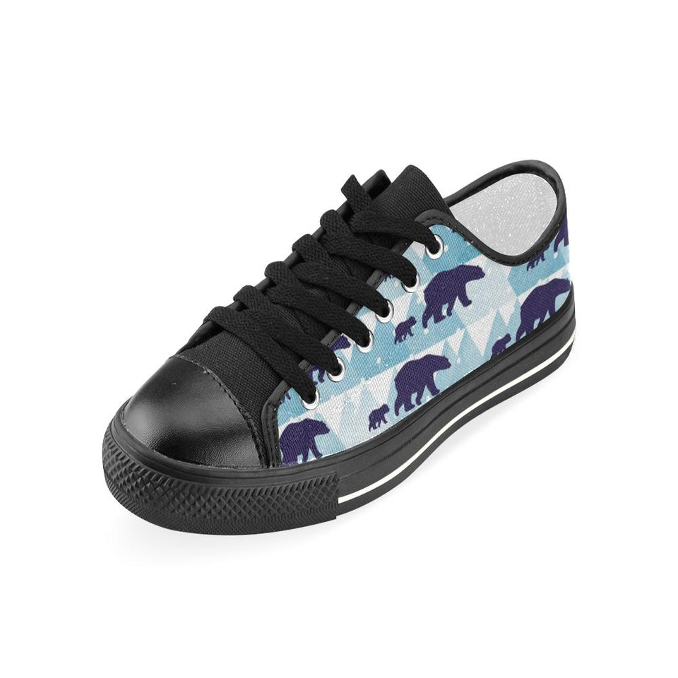 polar bear winter snow pattern Kids' Boys' Girls' Low Top Canvas Shoes Black