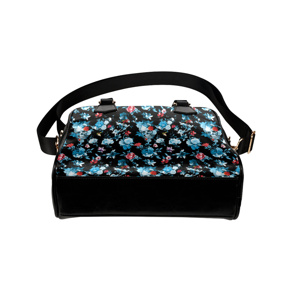 Skull flower roses leave pattern Shoulder Handbag